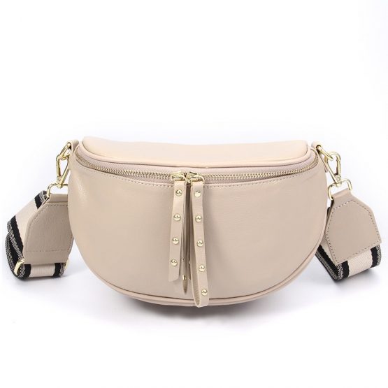Taupe Crossbody with Taupe & Black Stripe Shoulder Strap