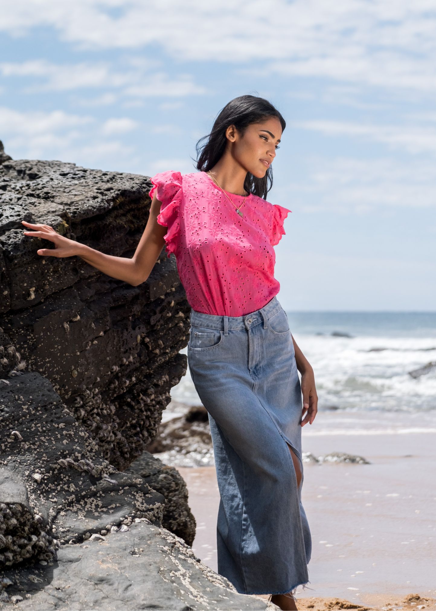 Volante Ruffle Sleeve Top Pink